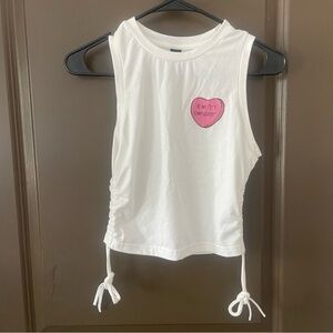 SHEIN White Cropped Tank Top with Pink Heart “Be My It’s Complicated” Size Small